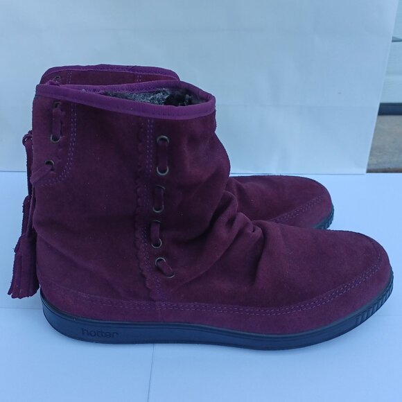 Hotter Purple Suede Bootie Boots 6 Fur Lined - Picture 4 of 11